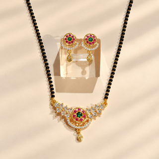 Amelia multicolour diamond inspired mangalsutra necklace set front view