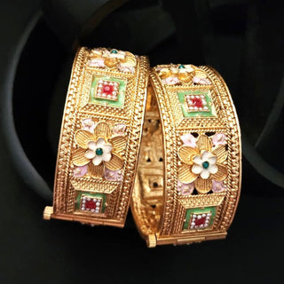 Margaret Mint Green Pink Gold Kada Openable Bangle Set (Pair) (2.4, 2.6, 2.8)