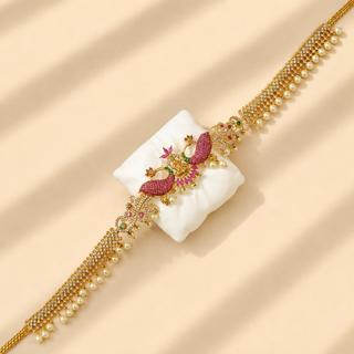 Marina Multicolour CZ Diamond Saree Kemp Peacock Waist Chain / Kamar Kandora / Kamar Patta