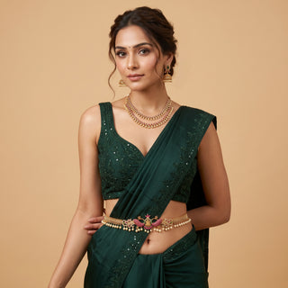 Marina Multicolour CZ Diamond Saree Kemp Peacock Waist Chain / Kamar Kandora / Kamar Patta