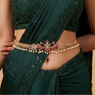 Marina Multicolour CZ Diamond Saree Kemp Peacock Waist Chain / Kamar Kandora / Kamar Patta