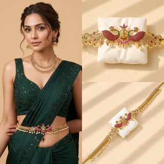 Marina Multicolour CZ Diamond Saree Kemp Peacock Waist Chain / Kamar Kandora / Kamar Patta