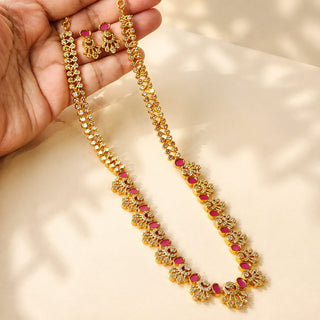 Marissa Pink Luxury Kemp CZ Diamond Long Necklace Set