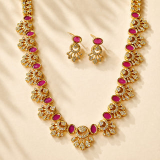 Marissa Pink Luxury Kemp CZ Diamond Long Necklace Set