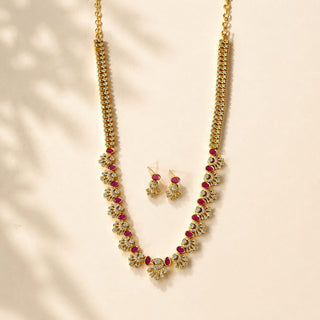 Marissa Pink Luxury Kemp CZ Diamond Long Necklace Set