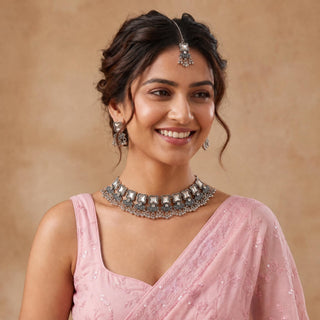 Marjorie German Silver Kundan Necklace Set