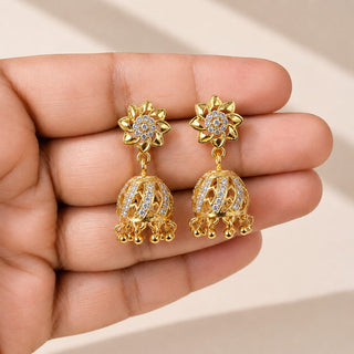 Meckenzie Gold CZ Diamond Simulant Small Jhumka Earrings 1
