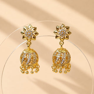 Meckenzie Gold CZ Diamond Simulant Small Jhumka Earrings 1