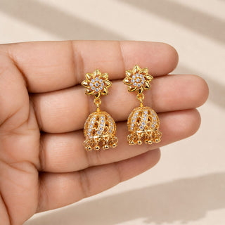 Meckenzie Gold CZ Diamond Simulant Small Jhumka Earrings 1