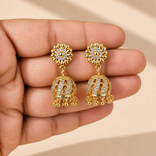 Meckenzie Gold CZ Diamond Simulant Small Jhumka Earrings 2