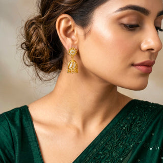 Meckenzie Gold CZ Diamond Simulant Small Jhumka Earrings 2