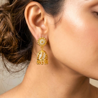 Meckenzie Gold CZ Diamond Simulant Small Jhumka Earrings 2