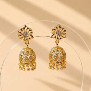 Meckenzie Gold CZ Diamond Simulant Small Jhumka Earrings 3