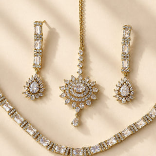 Mehreen White CZ Diamond Simulant Double Layer Necklace Set