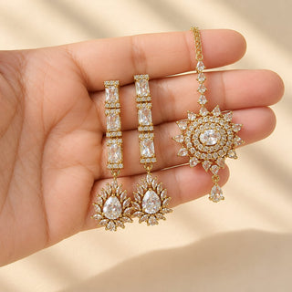 Mehreen White CZ Diamond Simulant Double Layer Necklace Set