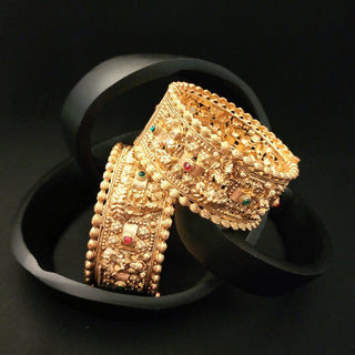 Millie Gold Goddess Lakhsmi Temple Kada Openable Bangle Set (2.6, 2.8)