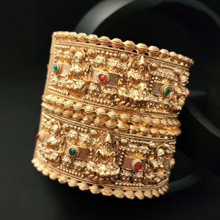 Millie Gold Goddess Lakhsmi Temple Kada Openable Bangle Set (2.6, 2.8)