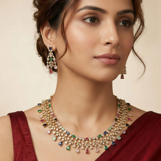 Mira Multicolour Diamond Simulant Necklace Set
