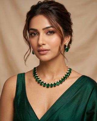 Miraya Green Diamond Simulant Necklace Set
