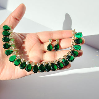 Miraya Green Diamond Simulant Necklace Set