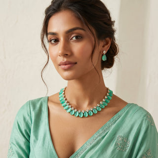 Miraya Mint Green Diamond Simulant Necklace Set