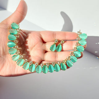 Miraya Mint Green Diamond Simulant Necklace Set