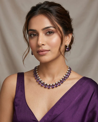 Miraya Purple Diamond Simulant Necklace Set
