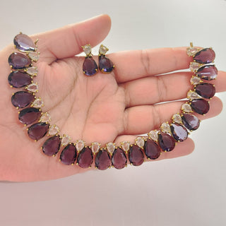 Miraya Purple Diamond Simulant Necklace Set