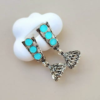 Miriam Light Blue German Silver Mini Jhumka Earrings