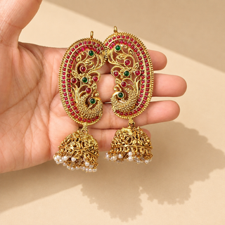Miriam Multicolour Kemp Peacock Jhumka Ear Cuff Earrings