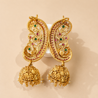 Miriam Multicolour Kemp Peacock Jhumka Ear Cuff Earrings