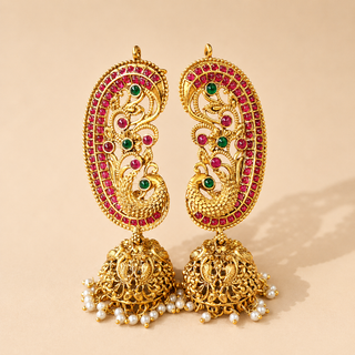 Miriam Multicolour Kemp Peacock Jhumka Ear Cuff Earrings