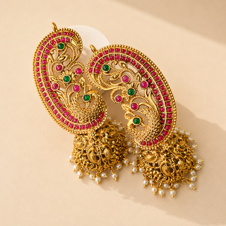 Miriam Multicolour Kemp Peacock Jhumka Ear Cuff Earrings