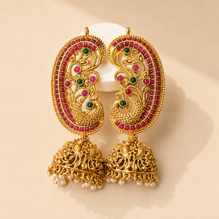 Miriam Multicolour Kemp Peacock Jhumka Ear Cuff Earrings