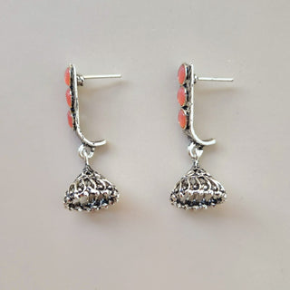 Miriam Peach German Silver Mini Jhumka Earrings