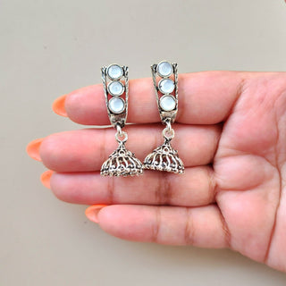 Miriam White German Silver Mini Jhumka Earrings