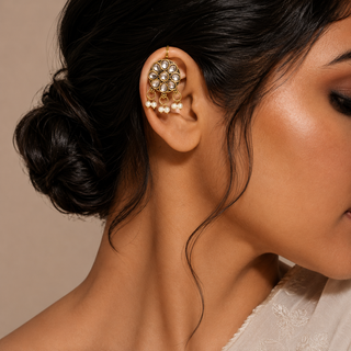 Misha Gold Kundan Lightweight & Easy to Wear Bugadi Ear Cuff Earrings