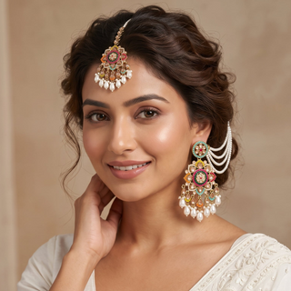 Elsa Multicolour Baahubali Polki Tikka Set