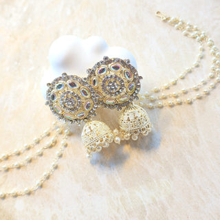 Myla White Baahubali Jhumka Earrings (with Detachable Chains)