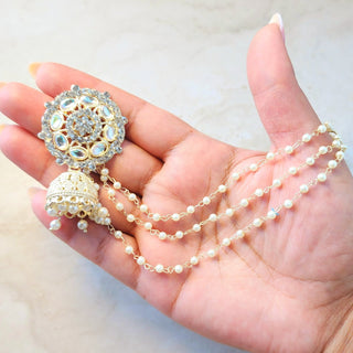 Myla White Baahubali Jhumka Earrings (with Detachable Chains)