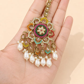 Elsa Multicolour Baahubali Polki Tikka Set