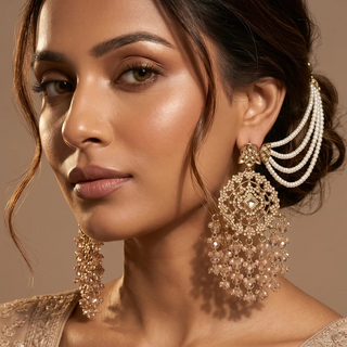 Nadia Gold Baahubali Polki Earrings (with Detachable Hair Chains)