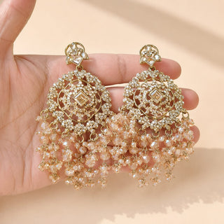 Nadia Gold Baahubali Polki Earrings (with Detachable Hair Chains)