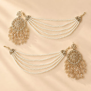 Nadia Gold Baahubali Polki Earrings (with Detachable Hair Chains)
