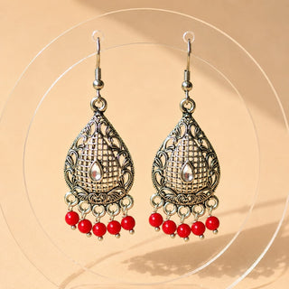 Nancy Red German Silver Earrings