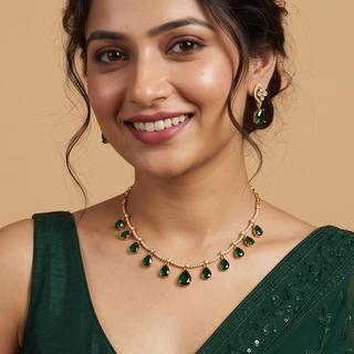 Naomi Dark Green CZ Diamond Necklace set