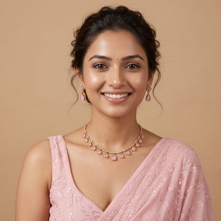 Naomi Pink CZ Diamond Necklace Set