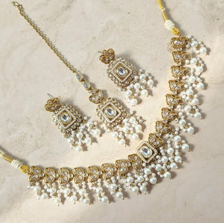 Natalia White Polki Necklace Set with Tikka