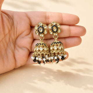 Nazia Black Small Jhumka Polki Earrings