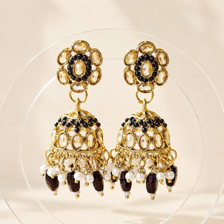 Nazia Black Small Jhumka Polki Earrings